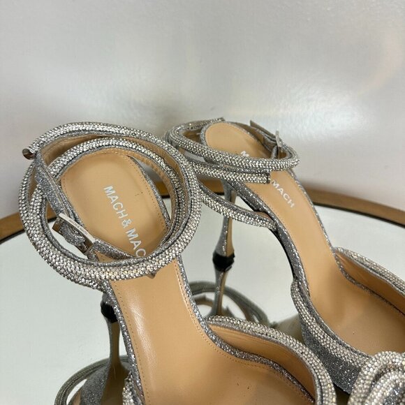 MACH & MACH Double Crystal Bow Pointed Toe 100mm Pump in Glitter Size EU 39/US 9 - Picture 6 of 14